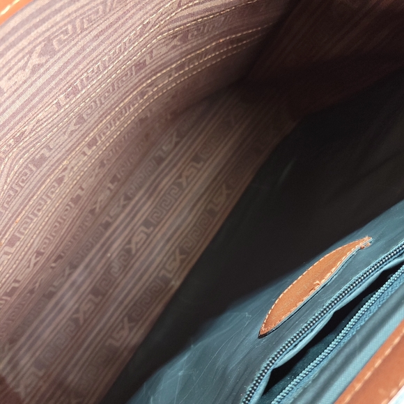 YSL CHARCOAL GRAY & BROWN LEATHER TOTE BAG - Picture 4 of 17